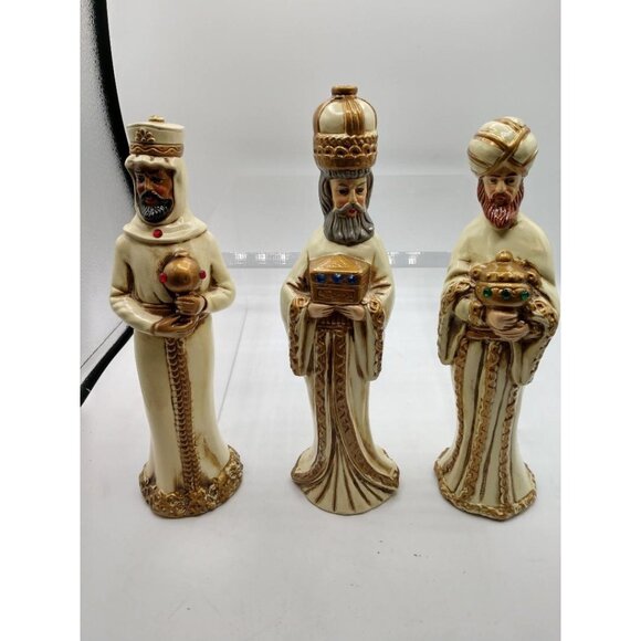 Three Wise Men Ceramic Figurines Set Of 3 With Gold Accents - Picture 1 of 5